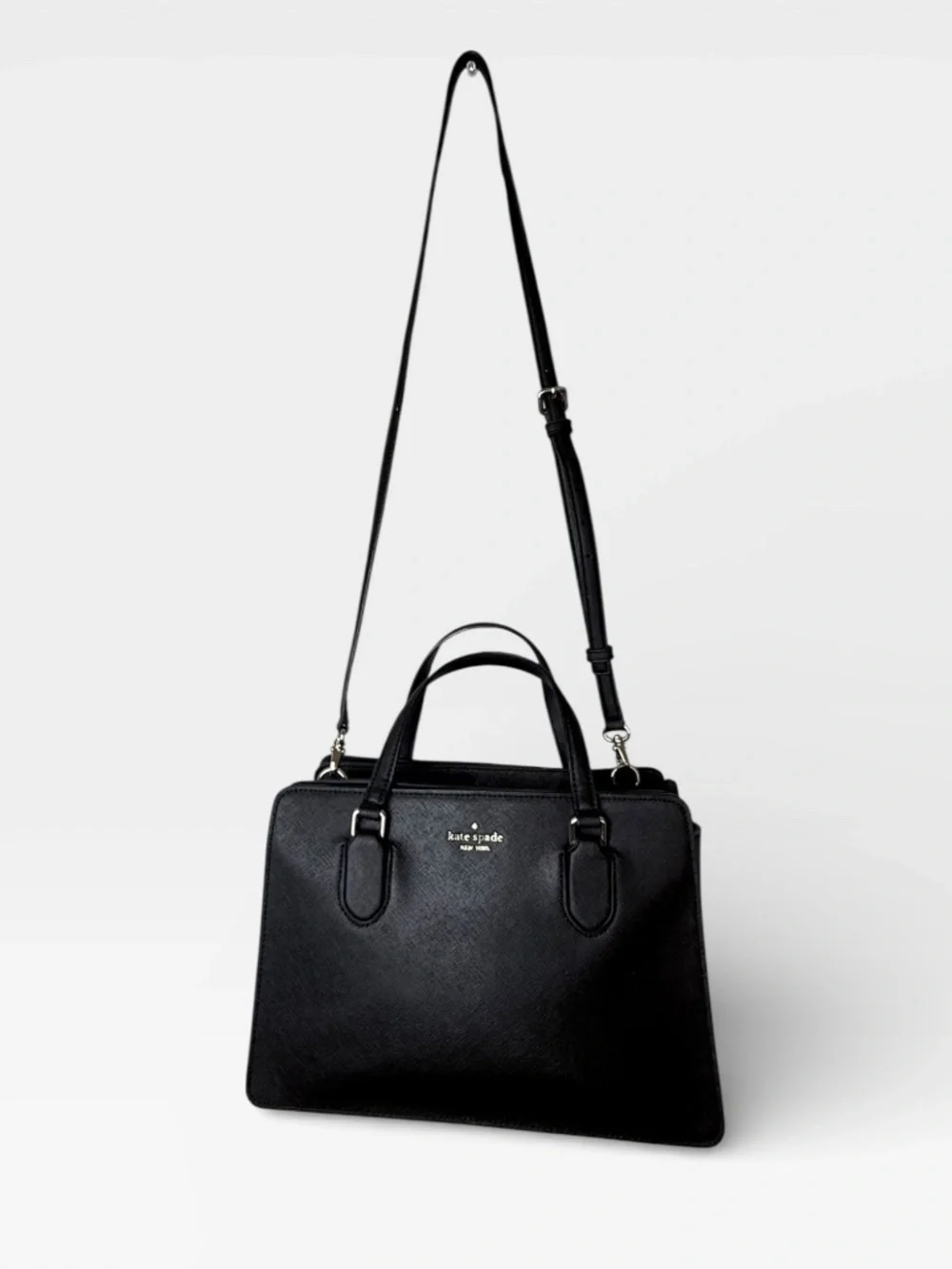 Kate Spade Laura Way Satchel Bag Purse Black Saffiano Leather Crossbody